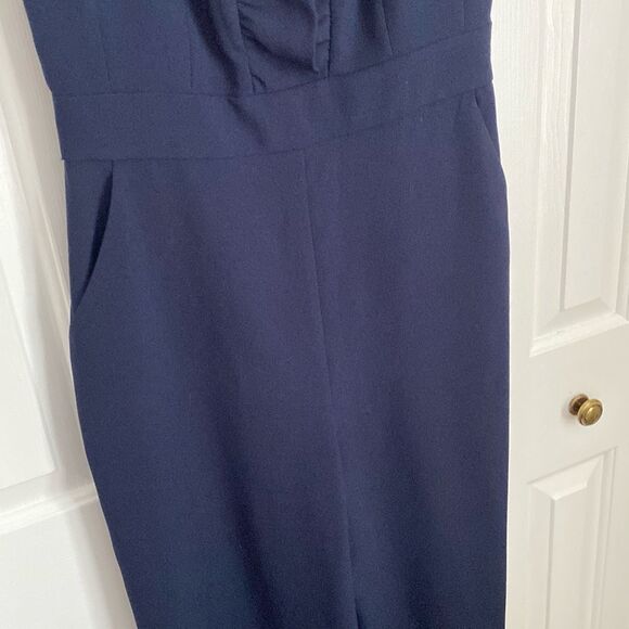 Eliza J Ruffled Sleeveless Jumpsuit V Neck Size‎ 6 Navy - Picture 4 of 9